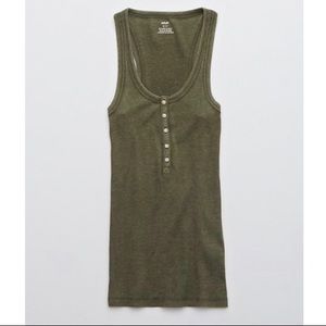 Aerie No BS Waffle Henley Tank Top / Olive Daze / M
